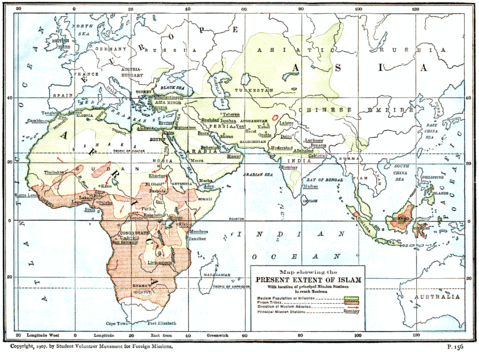 Extensión del Islam en el mundo en 1907