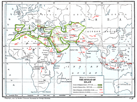 Map to illustrate the spread of Islam