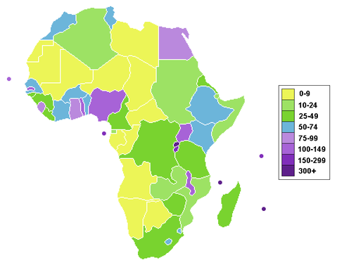 Population density in Africa 2006