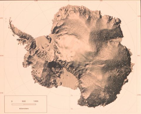 Shaded relief map of Antarctica