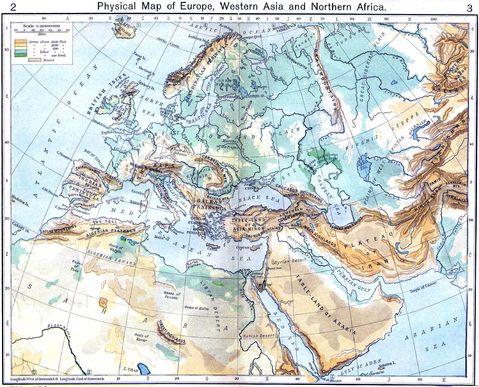 Mapa Físico de Europa, Asia occidental y África del Norte