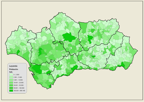 Population by municipalities in Andalusia in 2007