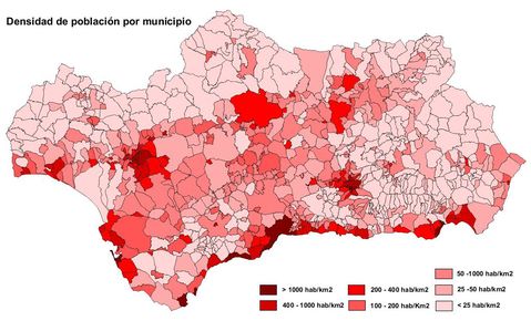 Densidad de población de Andalucía 2007