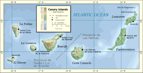 Mapa físico de las Islas Canarias 2007