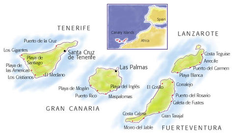 Mapa físico de las Islas Canarias