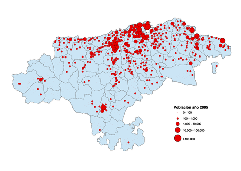 Cantabria population map 2005