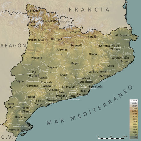 Catalonia physical map