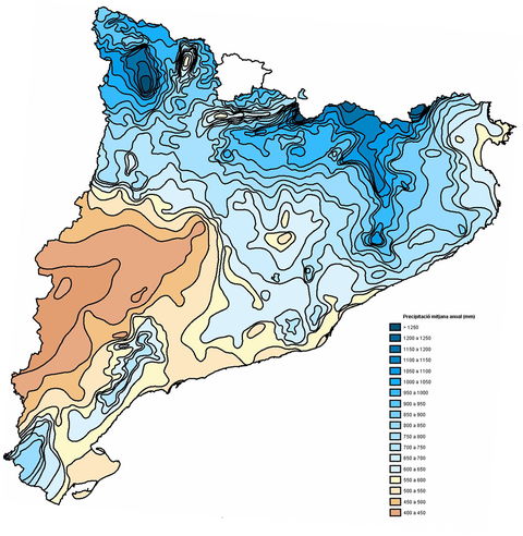 Catalonia average annual rainfall