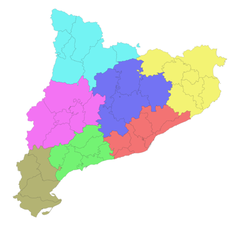 Mapa mudo colorado de Cataluña