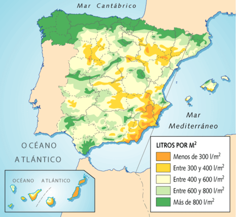 Average yearly precipitation in Spain