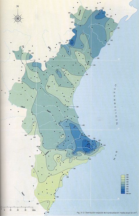 Average annual rainfall in the Valencian Community