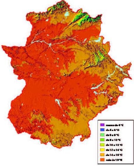 Average annual temperature in Extremadura