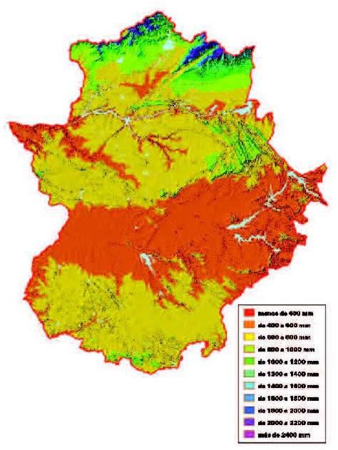 Average annual rainfall in Extremadura