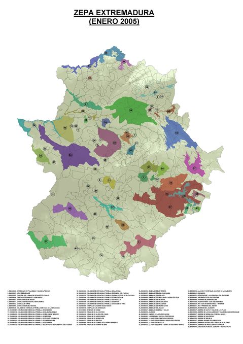 Bird protection areas of Extremadura 2005