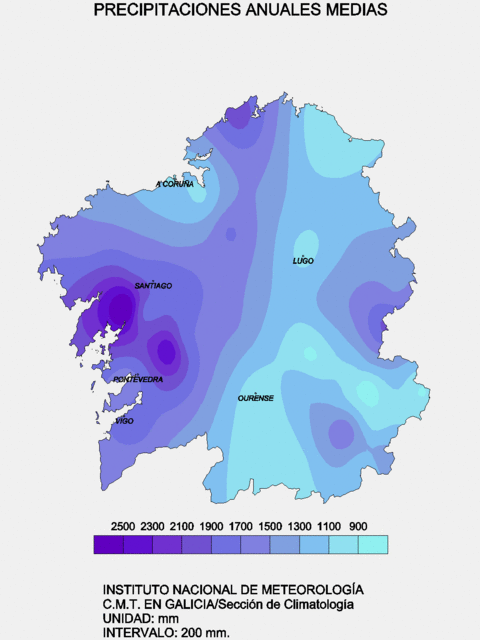 Average annual rainfall in Galicia