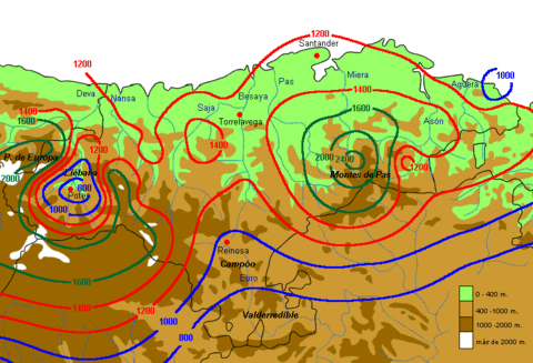 Cantabria mean annual rainfall