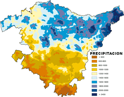 Basque Country average precipitation