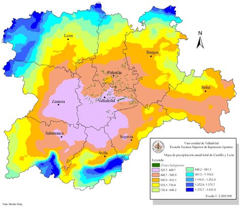 Average yearly rainfall in Castile and León