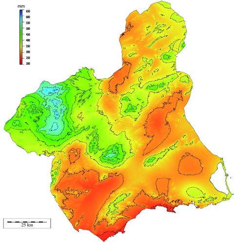 Region of Murcia average yearly rainfall