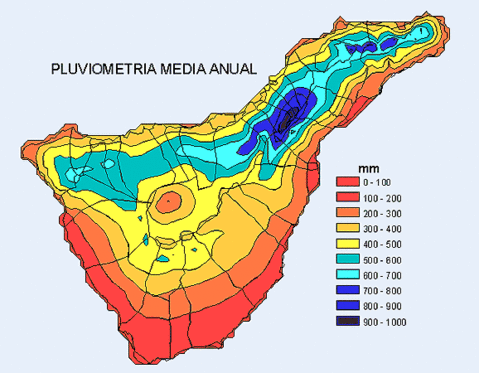 Average yearly rainfall in Tenerife Island