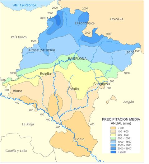 Precipitación media anual en Navarra