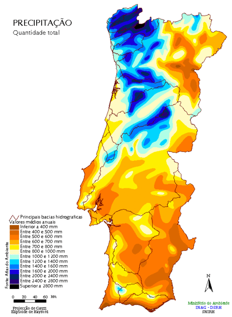 Average yearly precipitation in Portugal