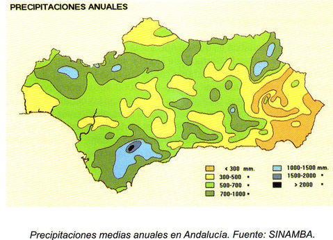 Average yearly precipitation in Andalusia