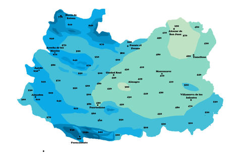 Average annual rainfall in the Province of Ciudad Real