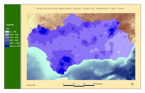 Precipitación media anual en Andalucía