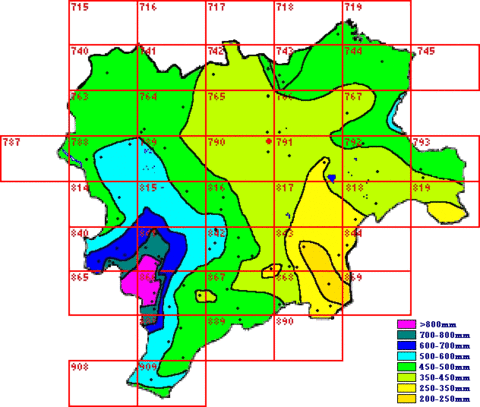 Precipitación media anual en la Provincia de Albacete