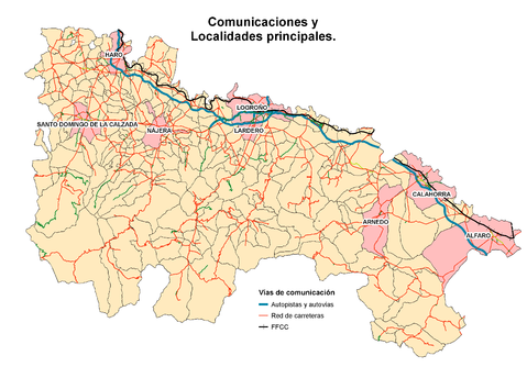 Carreteras y principales localidades de La Rioja 2007