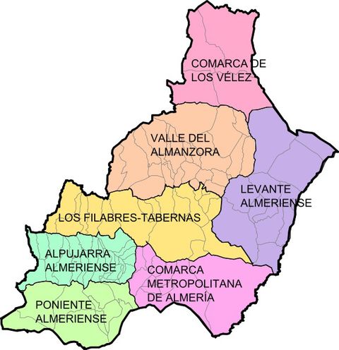 Municipalities and comarcas of the province of Almeria 2008