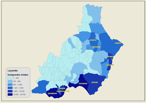 Inmigrantes en la Provincia de Almería 2007