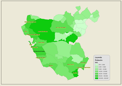 Population of the province of Cádiz 2007