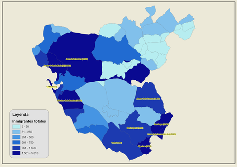 Inmigrantes en la Provincia de Cádiz 2007