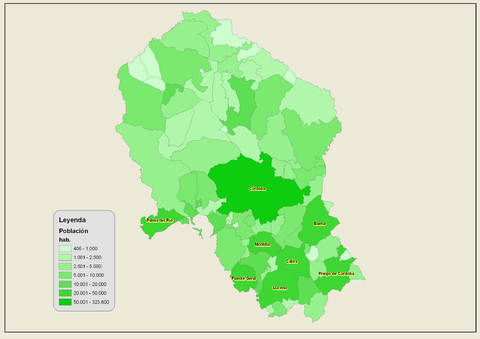 Population of the province of Córdoba 2007