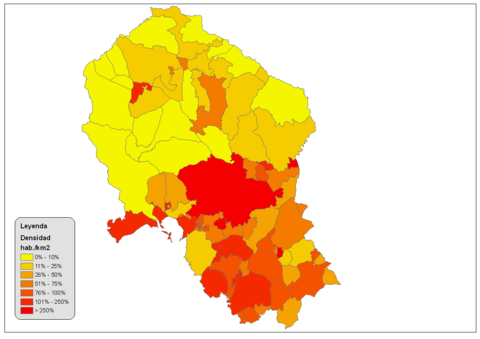 Population density of the Province of Córdoba 2008