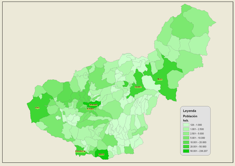 Population of the province of Granada 2007