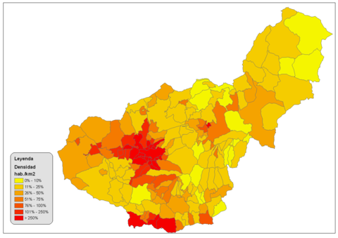 Population density of the province of Granada 2008