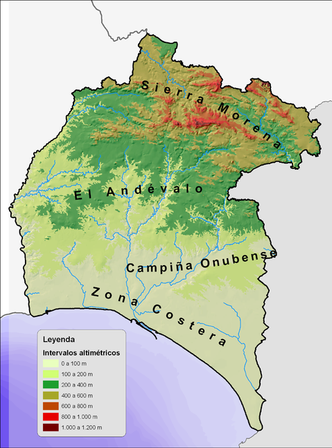 Physical map of the Province of Huelva 2008