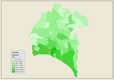 Población de la provincia de Huelva 2007