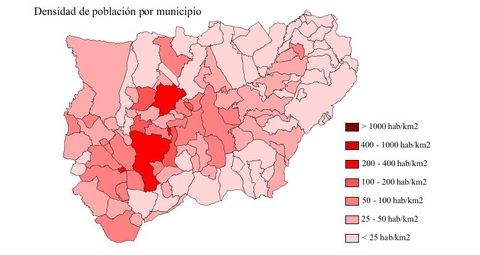 Population density of the province of Jaén 2007