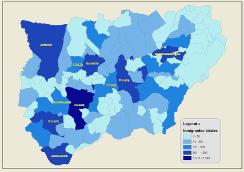 Inmigrantes en la Provincia de Jaén 2007