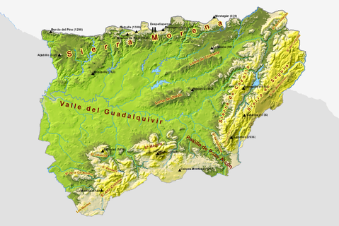 Province of Jaén physical map 2009