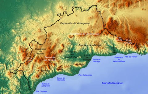 Mapa físico de la provincia de Málaga