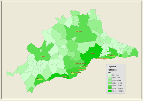 Population of the province of Málaga 2007