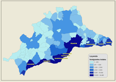 Inmigrantes en la Provincia de Málaga 2008