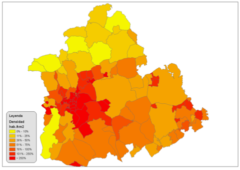 Population density of the province of Seville 2008