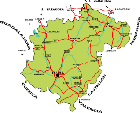 Mapa de carreteras de la Provincia de Teruel