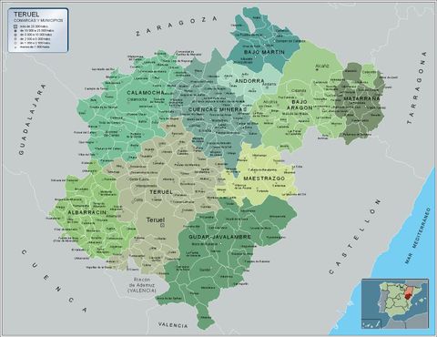 Comarcas and municipalities of the province of Teruel